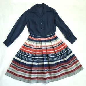 Vintage Blue and Red Stripe Dress